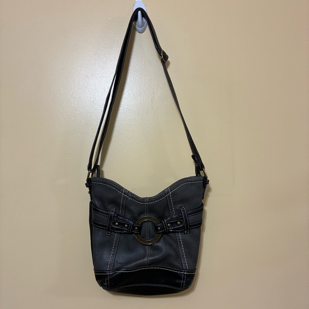 BOC Born Concepts Crossbody Faux Leather Purse O-Ring Gray Black